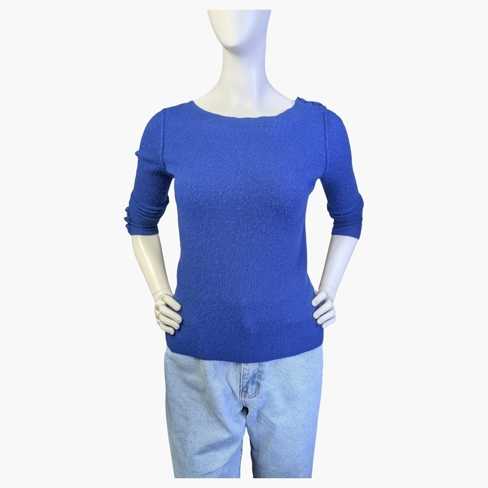 100% Cashmere Caslon Cobalt Blue Button Detail Sweater | Holt Renfrew | Size XS